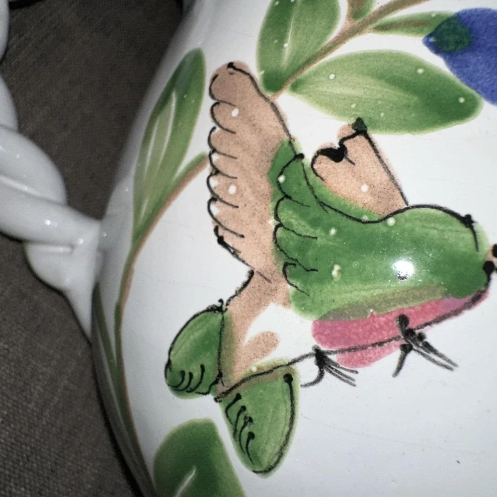 Mesa International Hungarian Pottery Hummingbird‎ Design Pitcher Hungary Signed